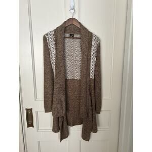 Alpaca Shawl Collar Open Cardigan Womens Size Medium Brown Ivory Classic Soft